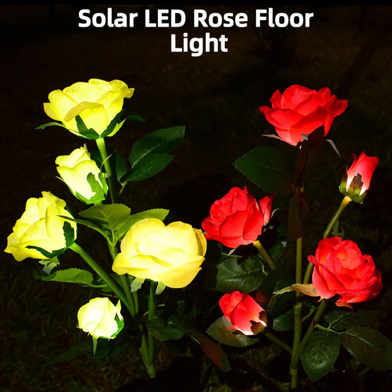 3/5/6/7 머리 태양 LED 장미 꽃 잔디 빛 에너지 절약 잔디 램프 야외 정원 경로 마당 장식 꽃 파티 램프 2pc